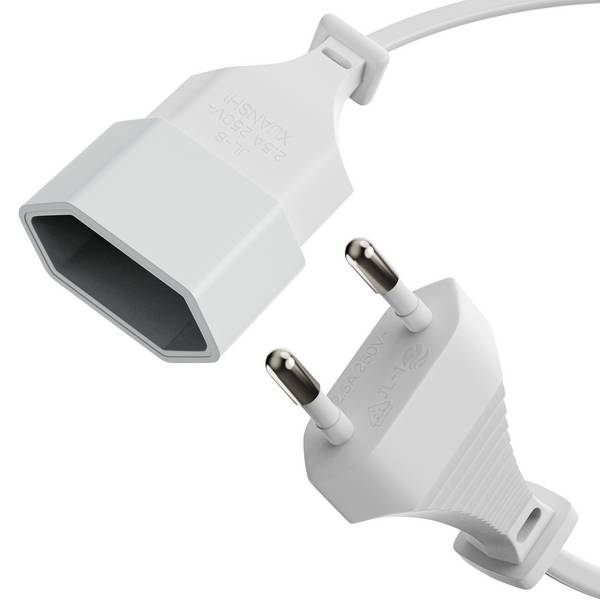 Netzkabelverlängerung - Euro-Stecker gerade auf Euro-Steckdose gerade. Weiß. 10.0m