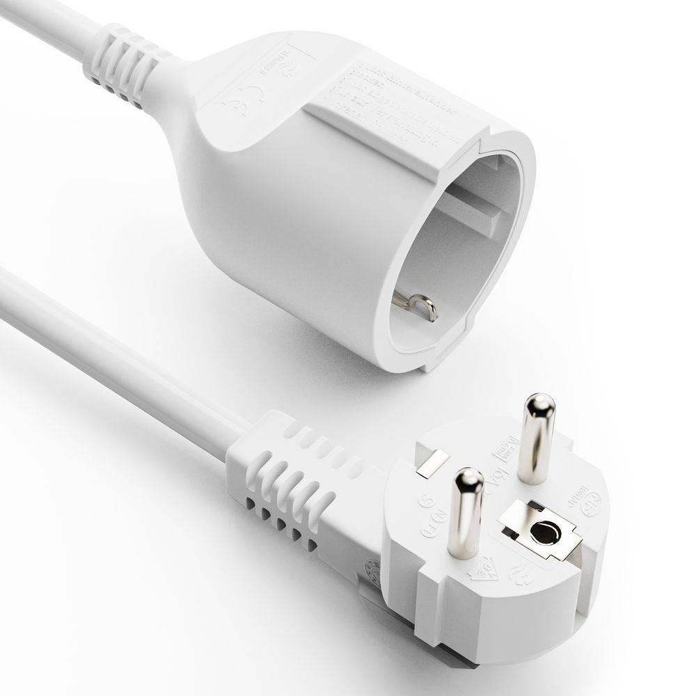 Netzkabelverlängerung - Sicherheitsstecker 90° auf Sicherheitssteckdose gerade. Weiß. 20.0m-1