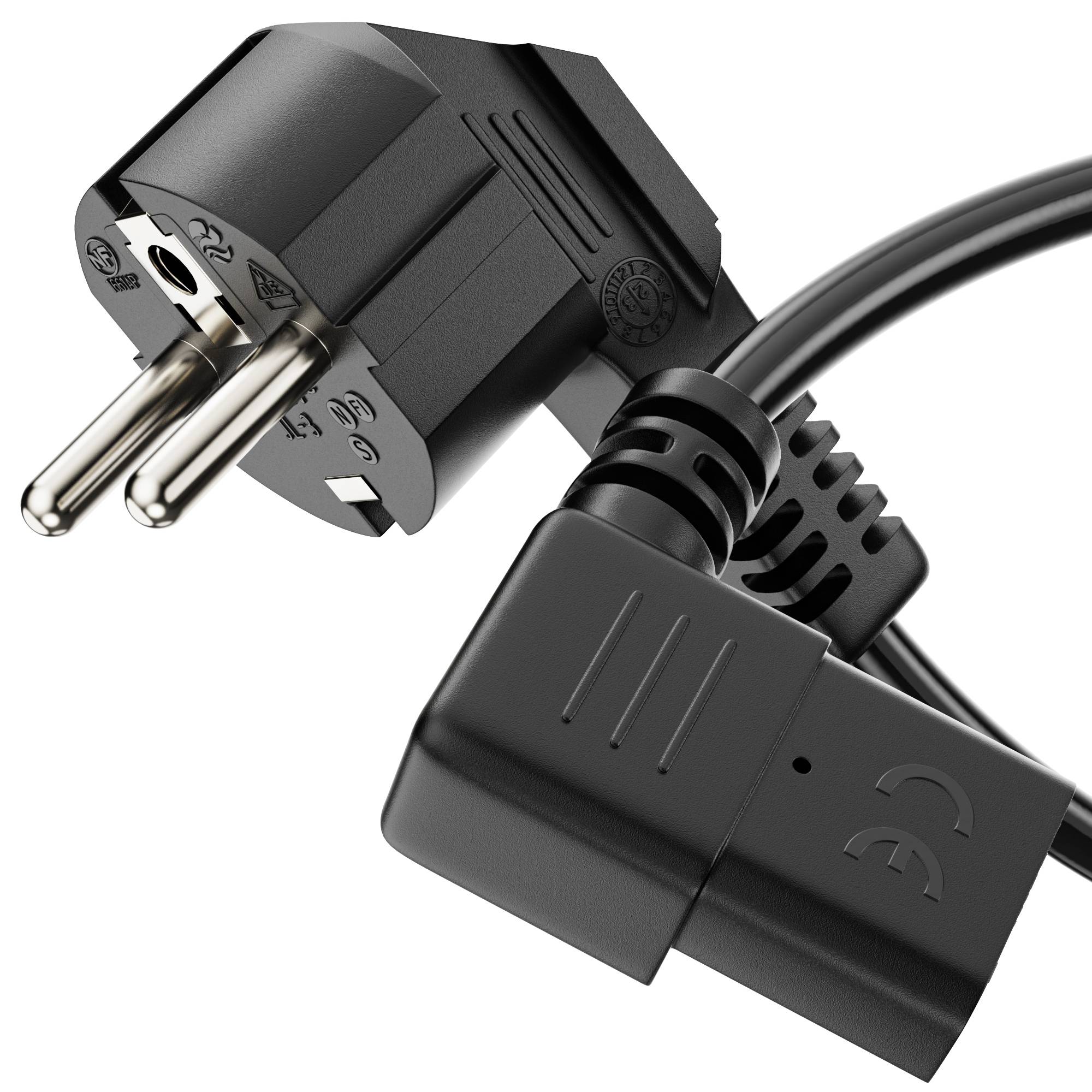 Netzkabel - Sicherheitsstecker 90° auf IEC-Buchse (C13) 90°. Schwarz. 10.0m-0