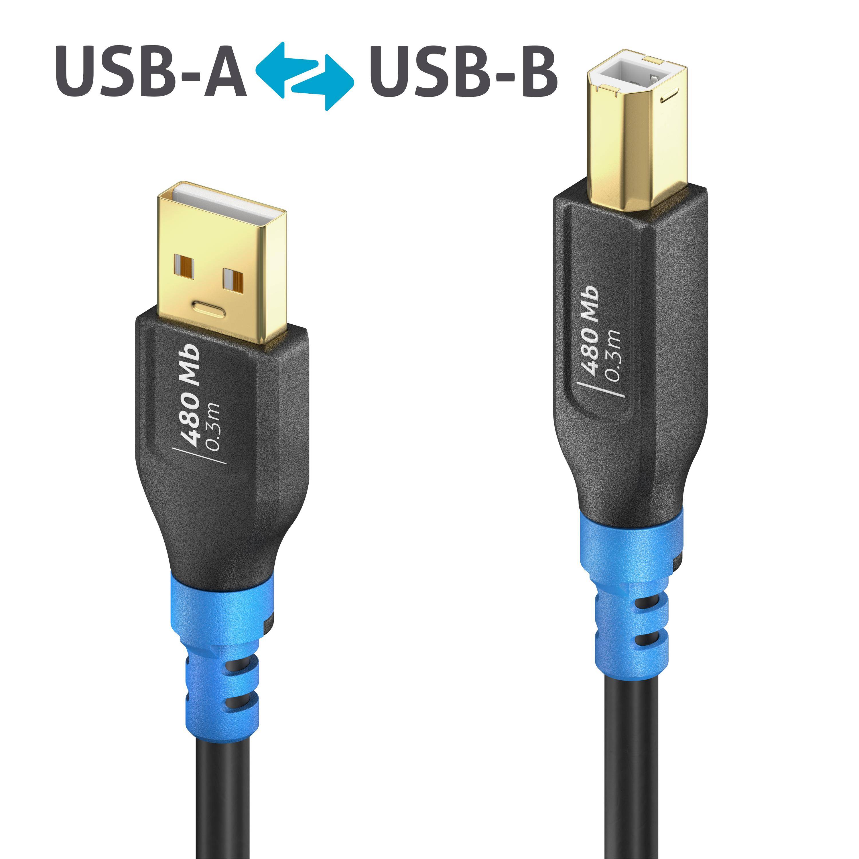 USB 2.0 USB-A auf USB-B Kabel, schwarz, 0.30m, Single Cable-0