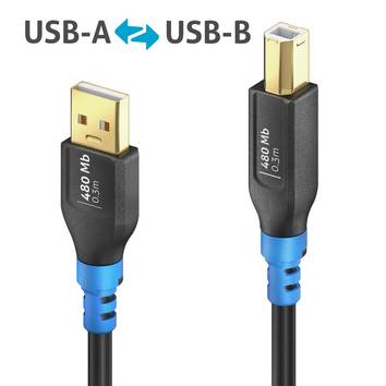 USB 2.0 USB-A auf USB-B Kabel, schwarz, 0.30m, Single Cable