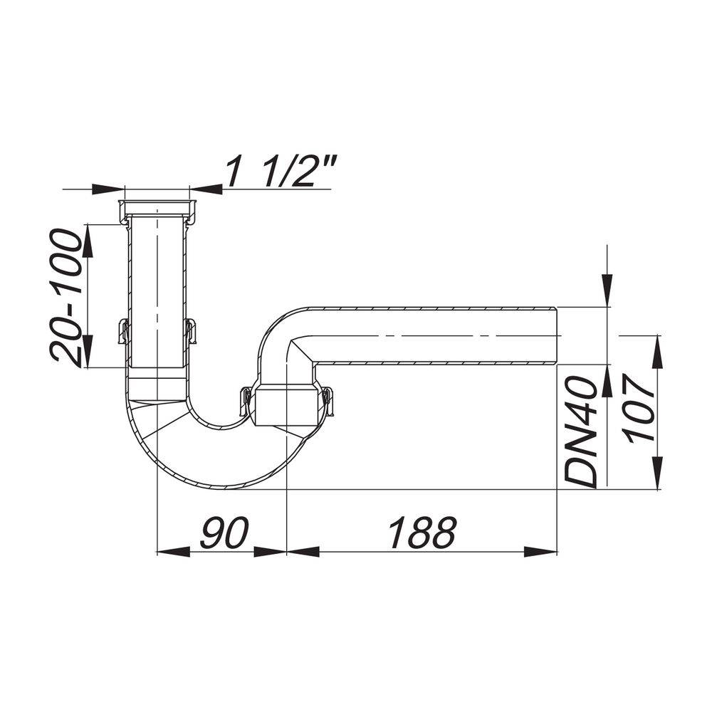 Dallmer Röhrensiphon 100/0, 1 1/2" x DN 40, PP, 010216-1