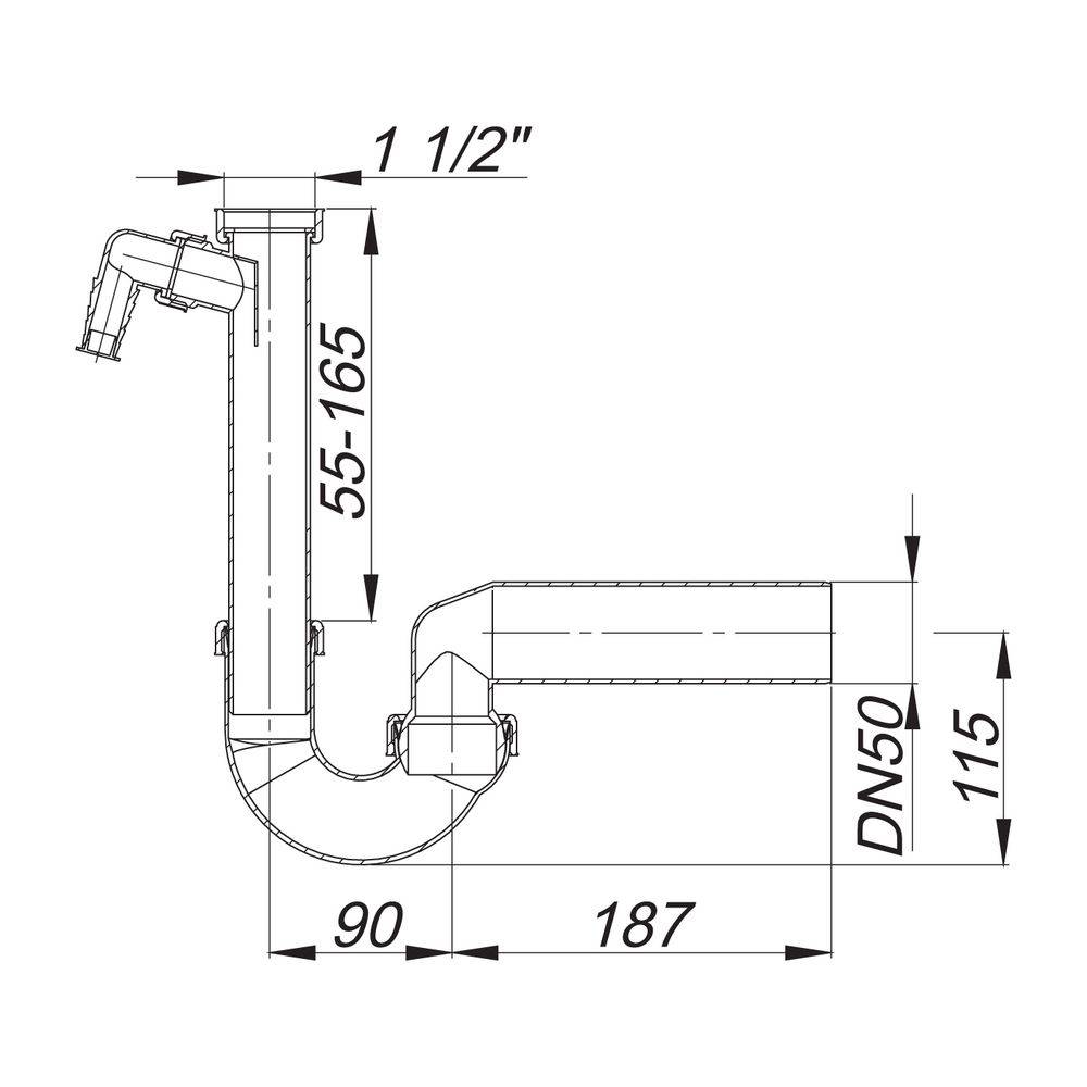 Dallmer Röhrensiphon 100/1, 1 1/2" x DN 40/50, PP, 020239-1