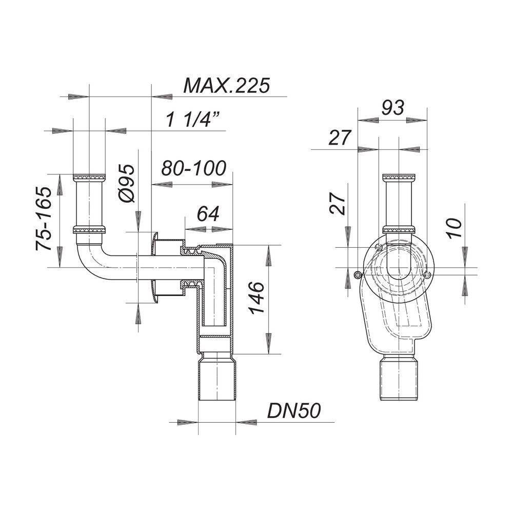 DALLMER Unterputz-Waschtisch-Siphon 300CR 130228 1 1/4" x DN 50, MS-verchromt-1