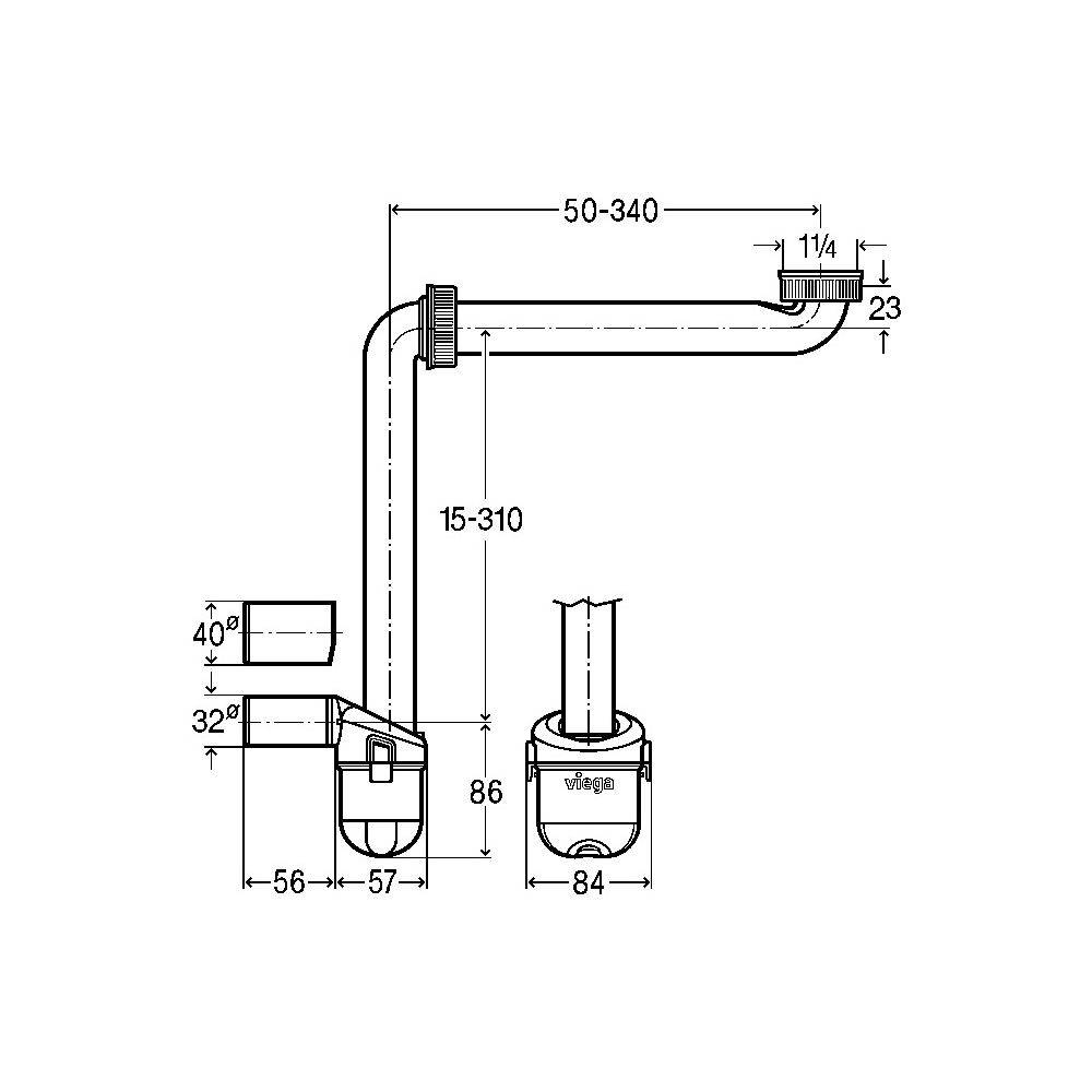 Viega Geruchverschluss 5634.15, G 1 1/4" x DN 32/40, Kunststoff, Weiß-2