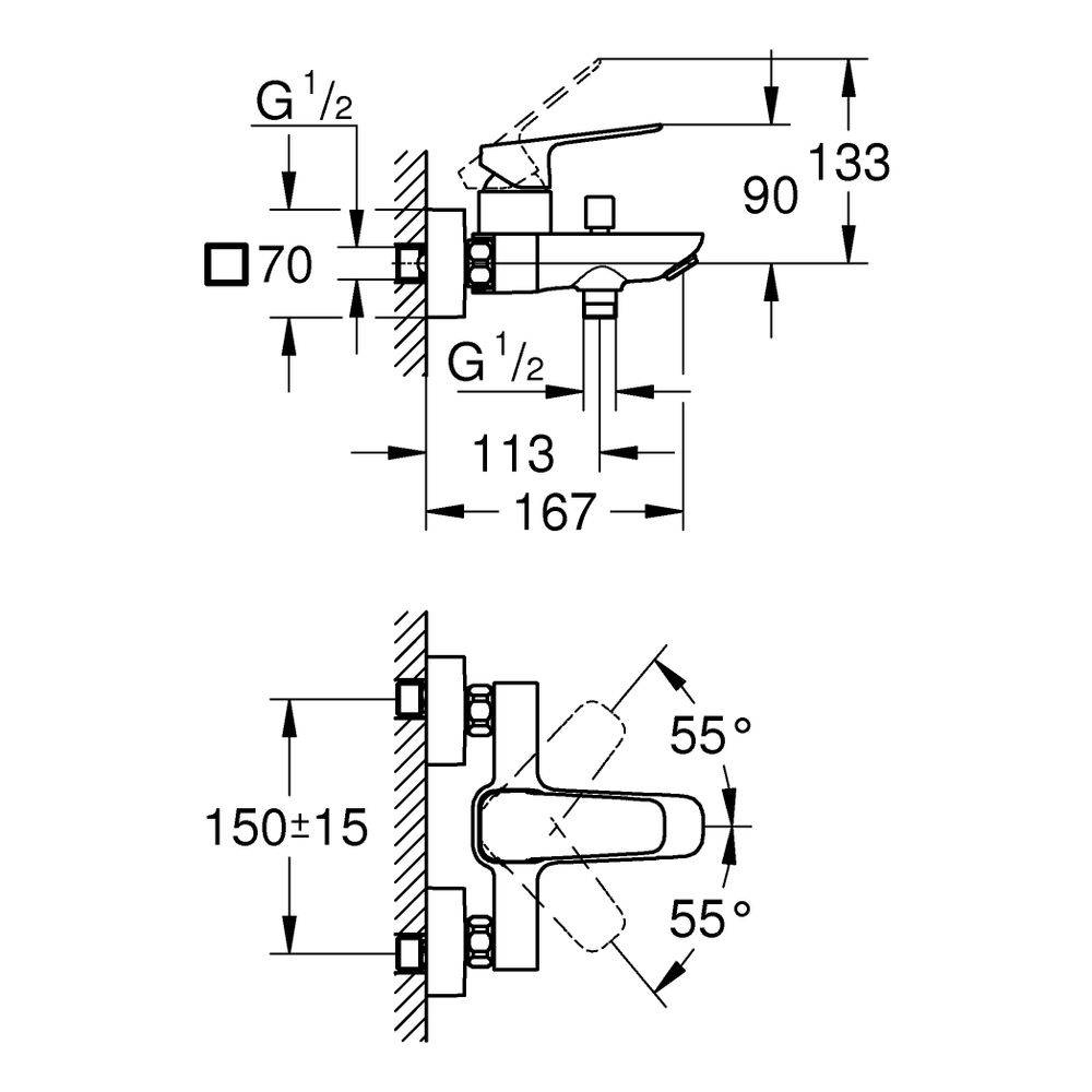 Grohe Einhand-Wannenbatterie 1/2" Cubeo 101813, 1 Stk.-2