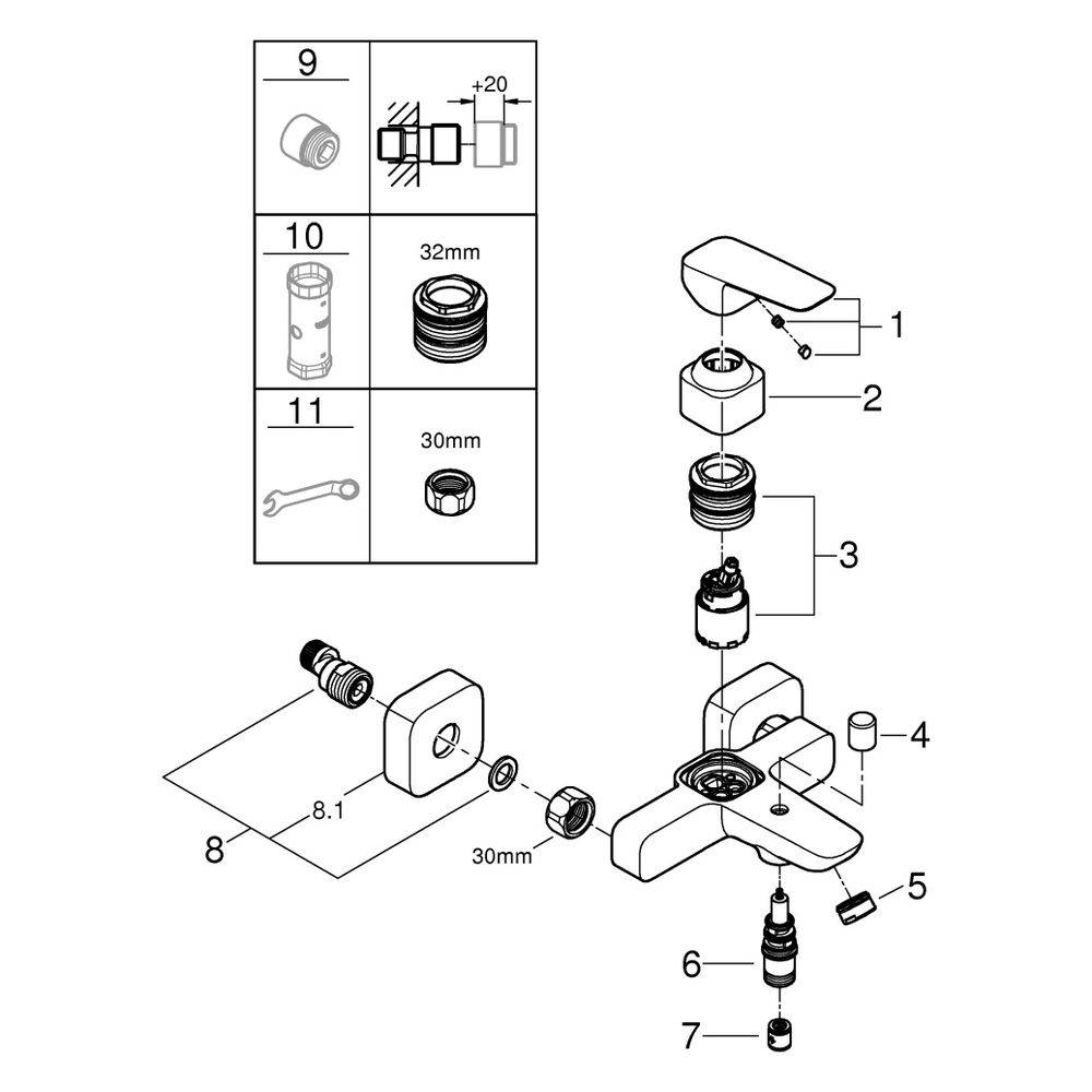 Grohe Einhand-Wannenbatterie 1/2" Cubeo 101813, 1 Stk.-3