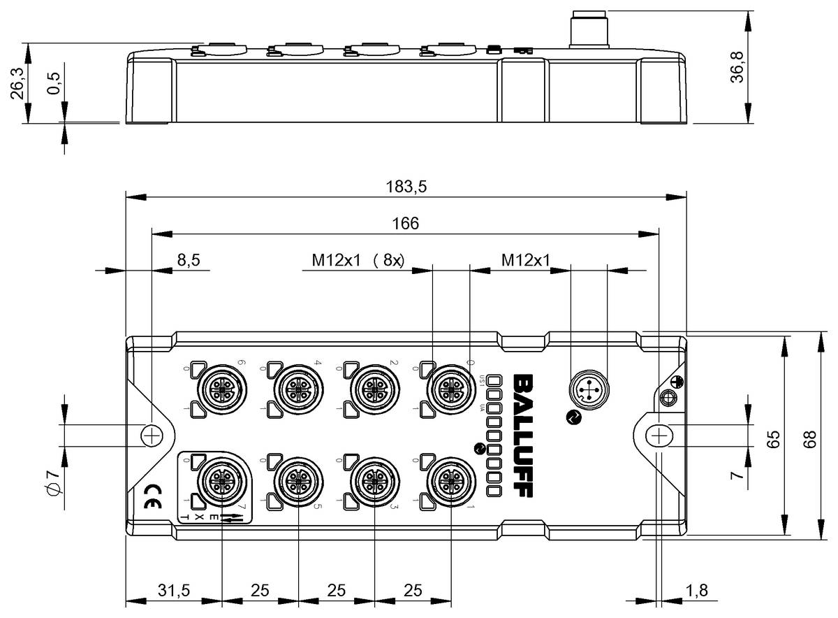 BALLUFF BNI IOL-104-S02-R012-008, IO-Link-Sensor-/Aktorhubs, P/n: BNI00CH-2
