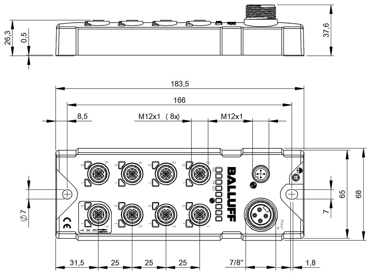 BALLUFF BNI IOL-302-S02-R026-008, IO-Link-Sensor-/Aktorhubs, P/n: BNI00CJ-2