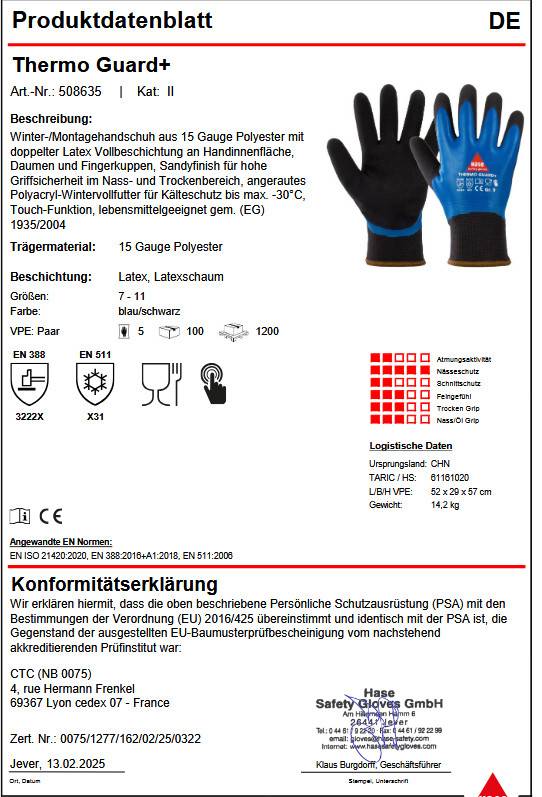 Hase Thermo Guard+ Winterhandschuh Touch-Funktion Grip 5 Paar Gr 11-4