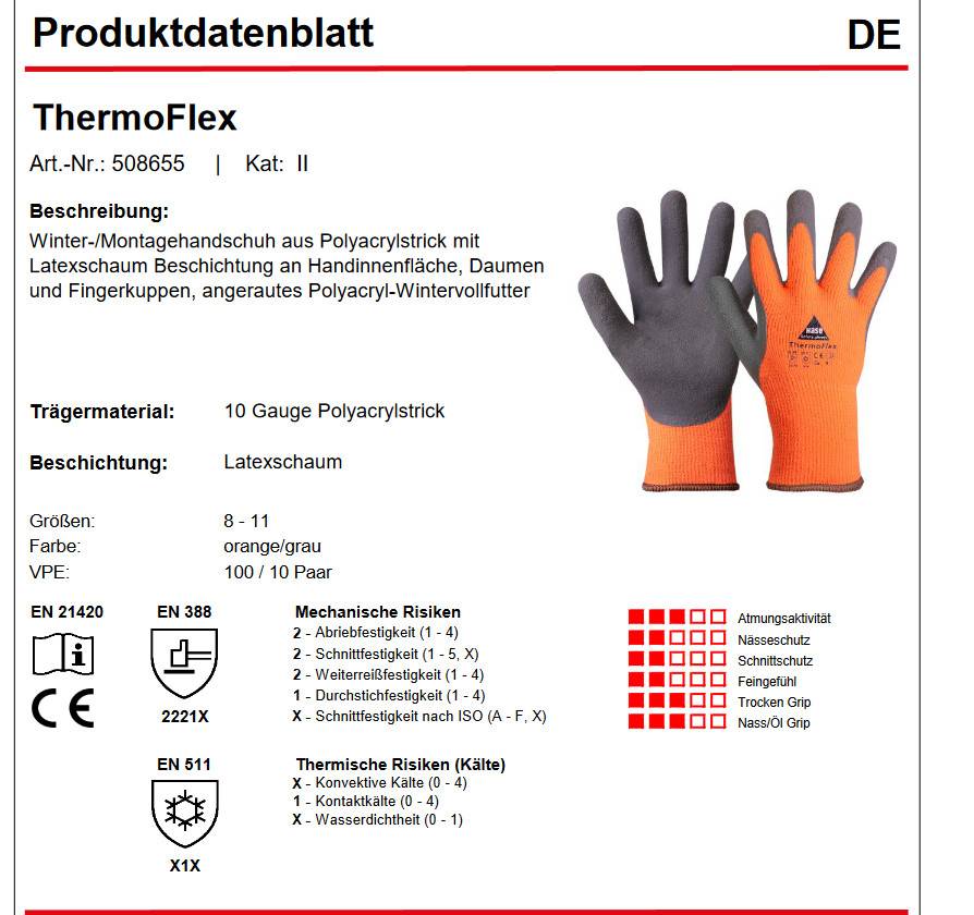 Hase ThermoFlex 508655 Winter Montagehandschuh Latex orange 10 Paar Gr 10-1