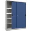 Schwerlast-Schiebetürenschrank Höhe 1950 mm Vollblechtüren BxT 1500 x 500 mm mit Trennwand und 2 x 4 Fachböden