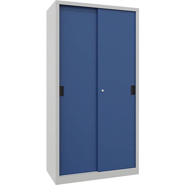 Schiebetürenschrank Höhe 1950 mm Vollblechtüren BxT 1000 x 500 mm mit 4 Fachböden Tür enzianblau. 84931349-0