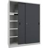 Schwerlast-Schiebetürenschrank Höhe 1950 mm Vollblechtüren BxT 1500 x 600 mm mit Trennwand und 2 x 4 Fachböden
