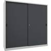 Schwerlast-Schiebetürenschrank Höhe 1950 mm Vollblechtüren BxT 2000 x 600 mm mit Trennwand und 2 x 4 Fachböden