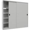 Schwerlast-Schiebetürenschrank Höhe 1950 mm Vollblechtüren BxT 2000 x 500 mm mit Trennwand und 2 x 4 Fachböden