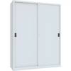 Schwerlast-Schiebetürenschrank Höhe 1950 mm Vollblechtüren BxT 1500 x 500 mm mit Trennwand und 2 x 4 Fachböden
