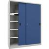 Schwerlast-Schiebetürenschrank Höhe 1950 mm Vollblechtüren BxT 1500 x 600 mm mit Trennwand und 2 x 4 Fachböden