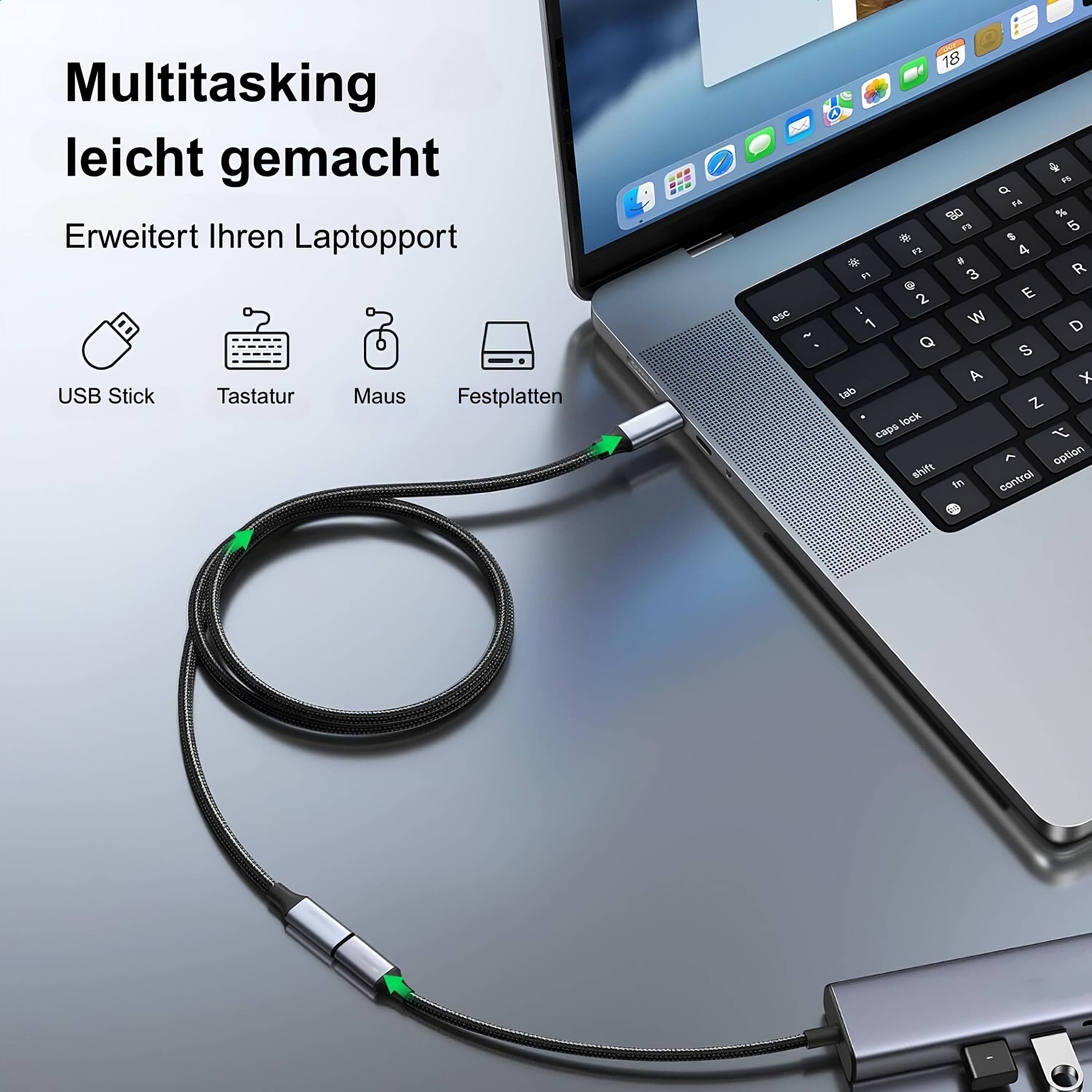 Nylon USB-C Verlängerungskabel 100W 2m – 4K 60Hz, 10Gbps, Schnellladen & Daten für Laptop, Smartphone, Kamera-3