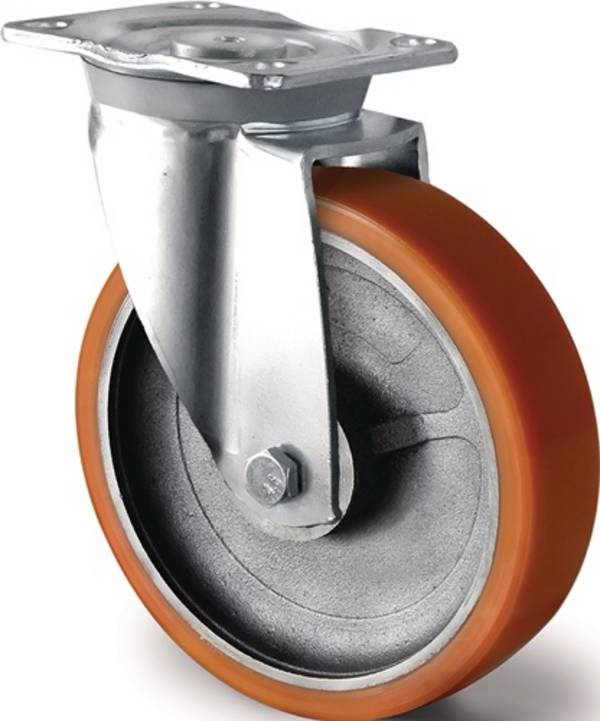 Schwerlastlenkrolle D.160mm Trgf.800kg Lenkrolle Guß-PU 135mm 110mm TECWERK