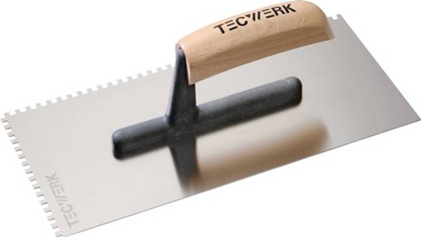 Glättekelle L.280mm B.130mm Zahn 4x4 rostfr.m.H-Heft VA S.0,7mm TECWERK