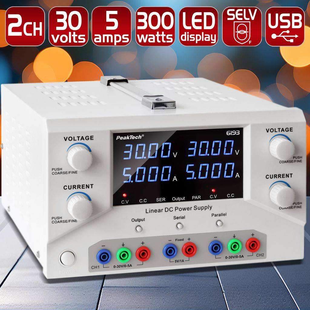 PeakTech P 6193 – Digital Labornetzgerät 2x 0-30V / 2x 0-5A mit USB-2