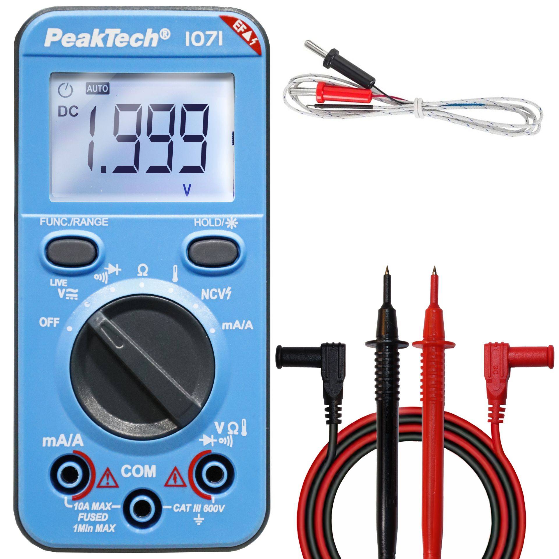 PeakTech P 1071 – Digitalmultimeter ~ 2.000 Counts ~ 600V AC/DC ~10A AC/DC ~ mit NCV-1