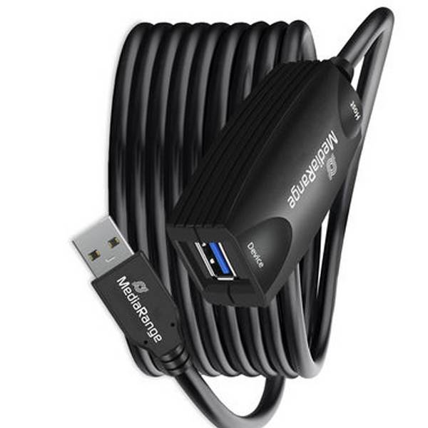 MediaRange Aktives USB-Verlängerungskabel, USB 3.0, 5m, sw Multimedia-Technik USB-Kabel