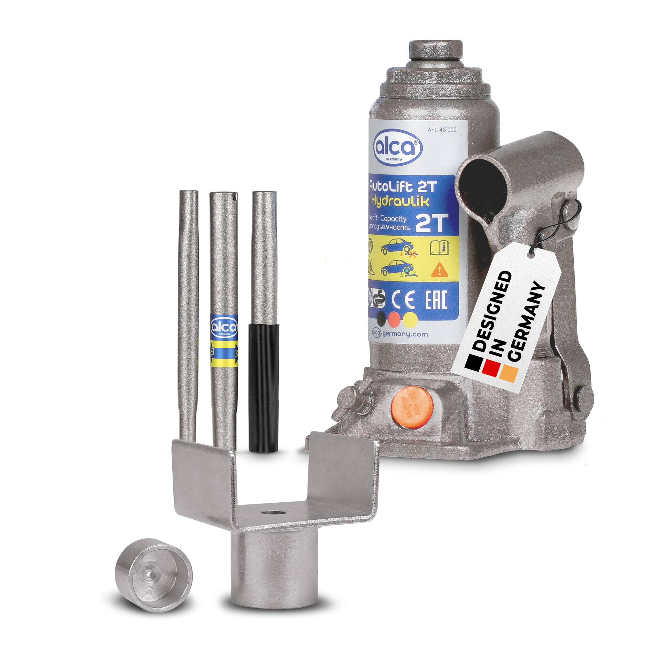 alca® Wagenheber Set hydraulisch 2 t, inkl. U-Adapter, 158-308 mm Hubhöhe kompakter Stempelheber aus Stahl,-0
