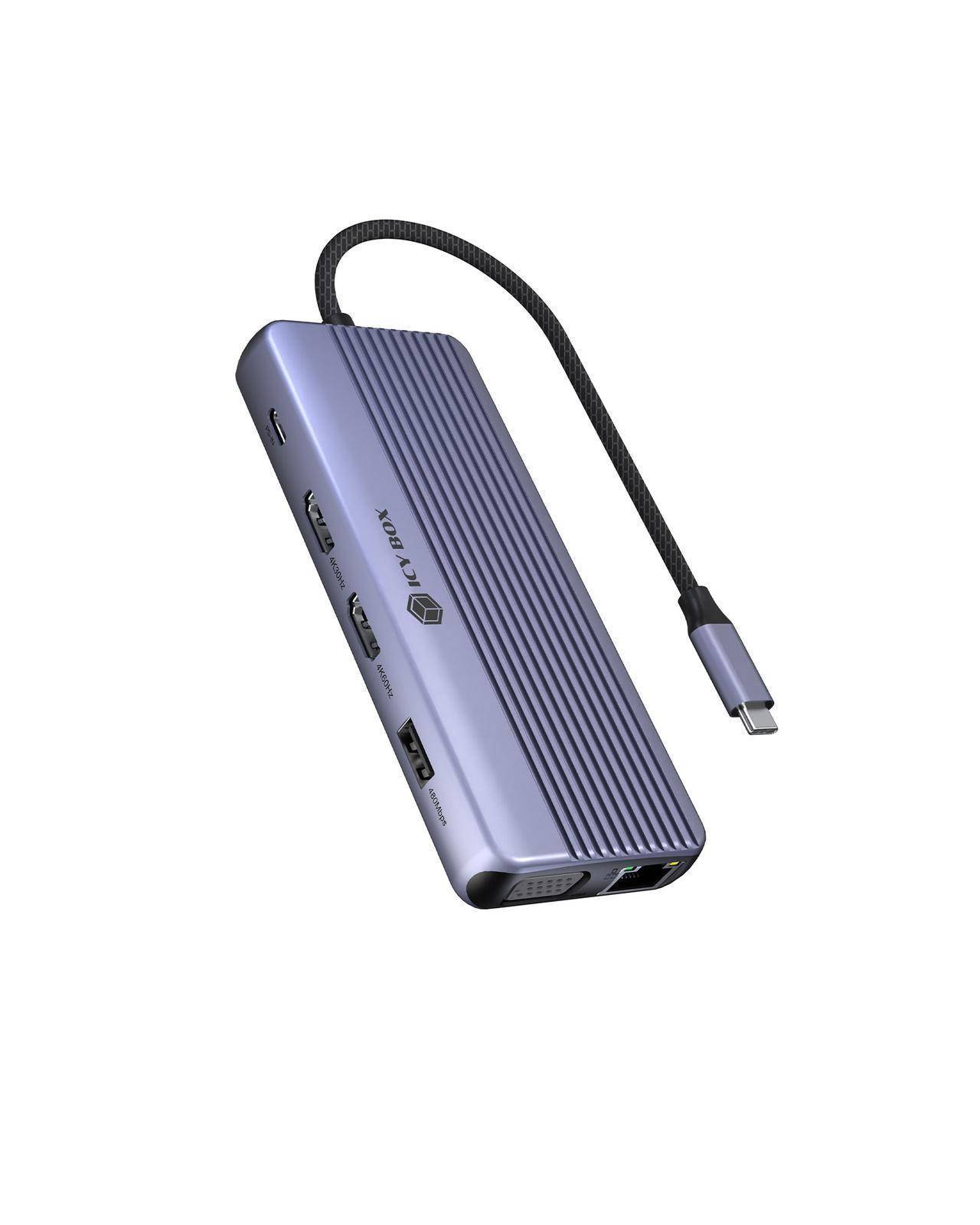 IB-DK4062-CPD, USB C DockingStation 12 in 1, triple display, 2x HDMI 4K60Hz, 1x VGA, Giga LAN, 4x USB Datenports-0