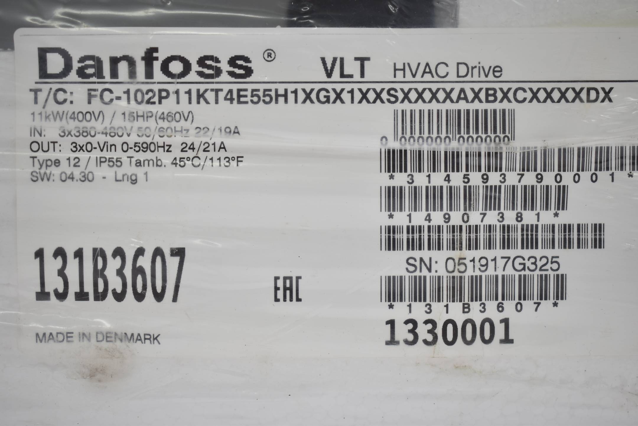 Danfoss Frequenzumrichter FC-102P11KT4E55H1XGX1XXSXXXXAXBXCXXXXDX ( 131B3607 )-2