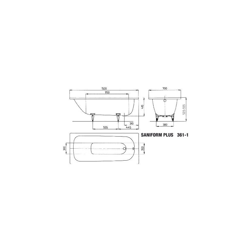 Kaldewei Badewanne Saniform Plus rechteckig 410x700x1500mm 82l Alpinweiß m. ÜL, o. Antislip, GL, PEFF-2