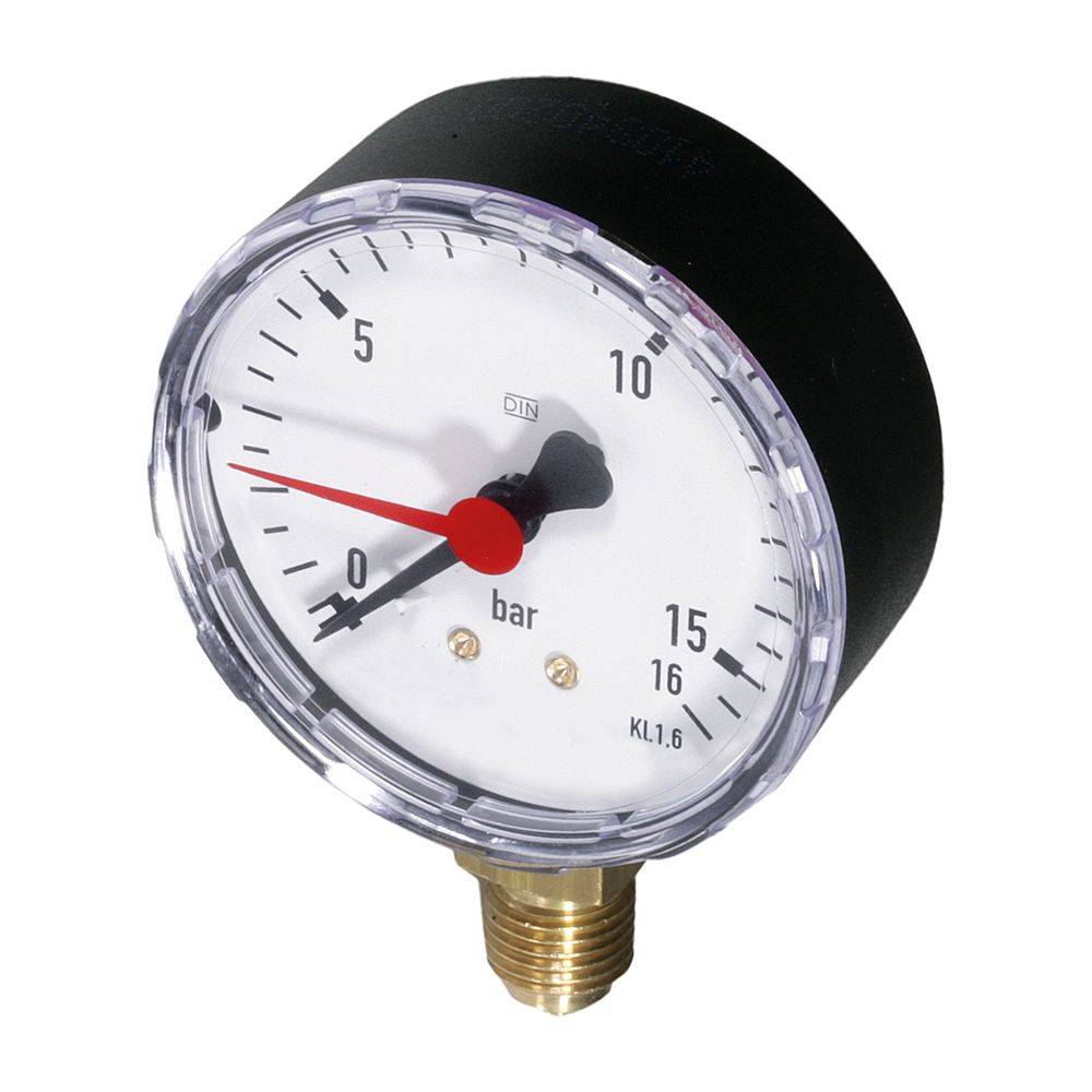 Resideo Manometer M76K, G 1/4", 63mm, unten, 0–16 bar, mit Schleppzeiger-0
