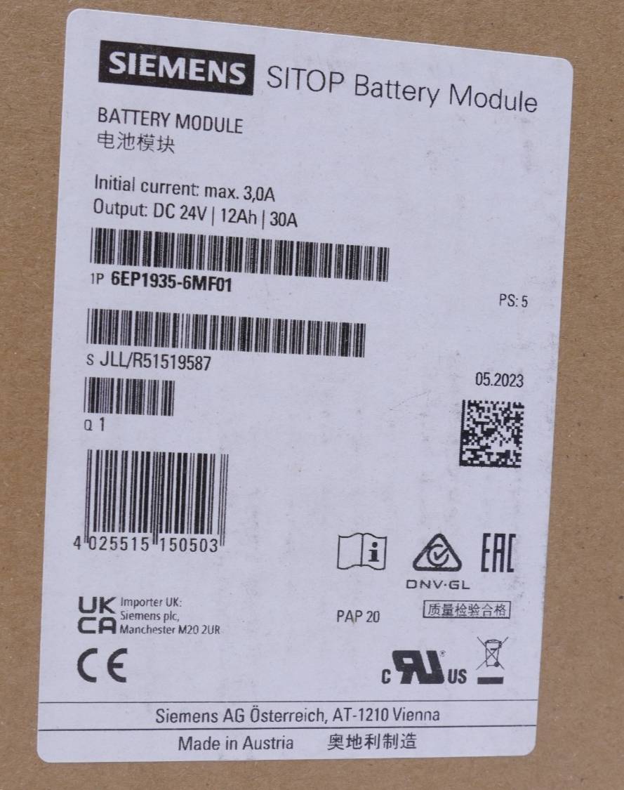 Siemens Indus.Sector Batteriemodul 24VDC,12Ah 6EP1935-6MF01-2