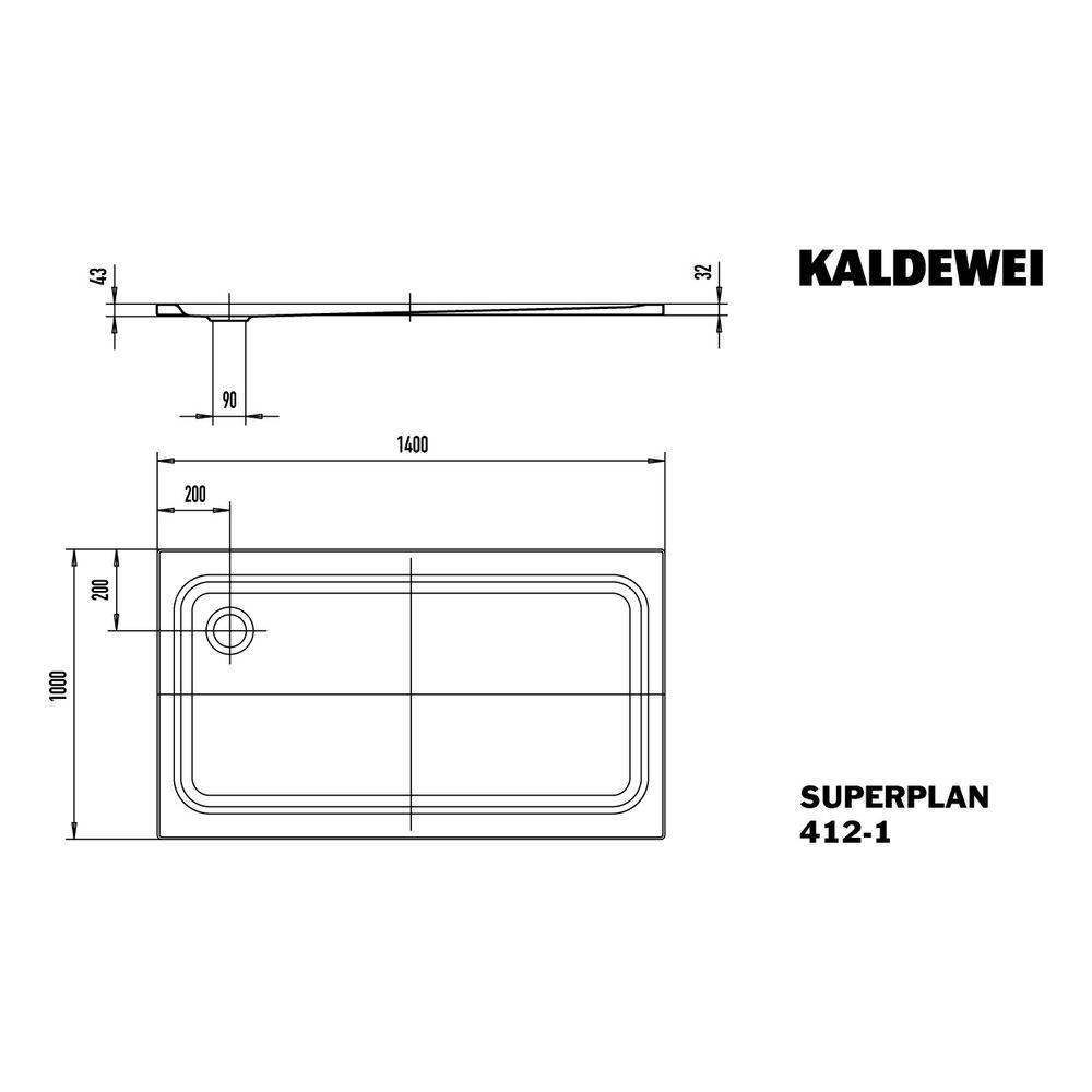 Kaldewei Duschwanne Superplan Classic Rechteckig 32/43x1400x1000mm d. 90mm Alpinweiß Matt/Weiß, m. SP o. PEFF, Wt.-1
