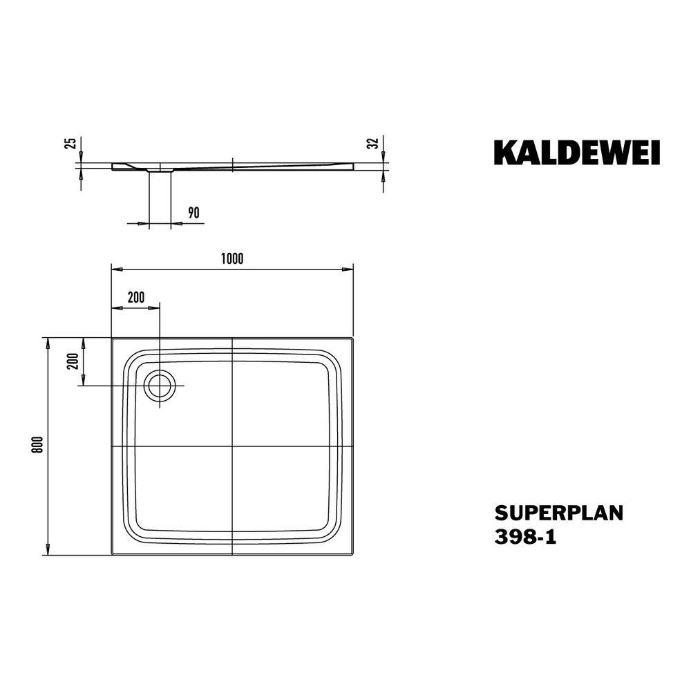 Kaldewei Duschwanne Superplan Classic Rechteckig 32/25x1000x800mm d. 90mm Alpinweiß Matt/Weiß, o. AS, PEFF, Wt.-1