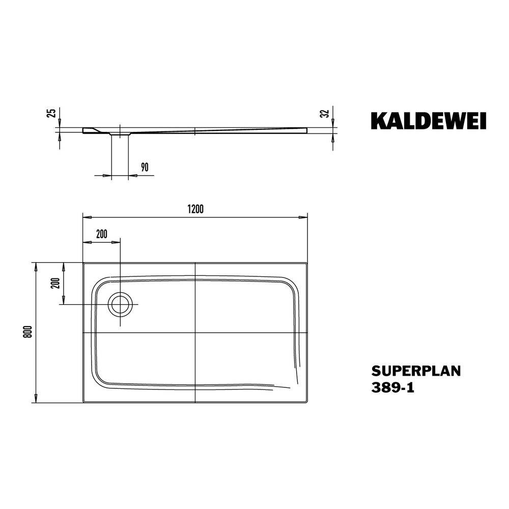 Kaldewei Duschwanne Superplan Classic Rechteckig 32/25x1200x800mm d. 90mm Alpinweiß Matt/Weiß, m. SP o. PEFF, Wt.-1