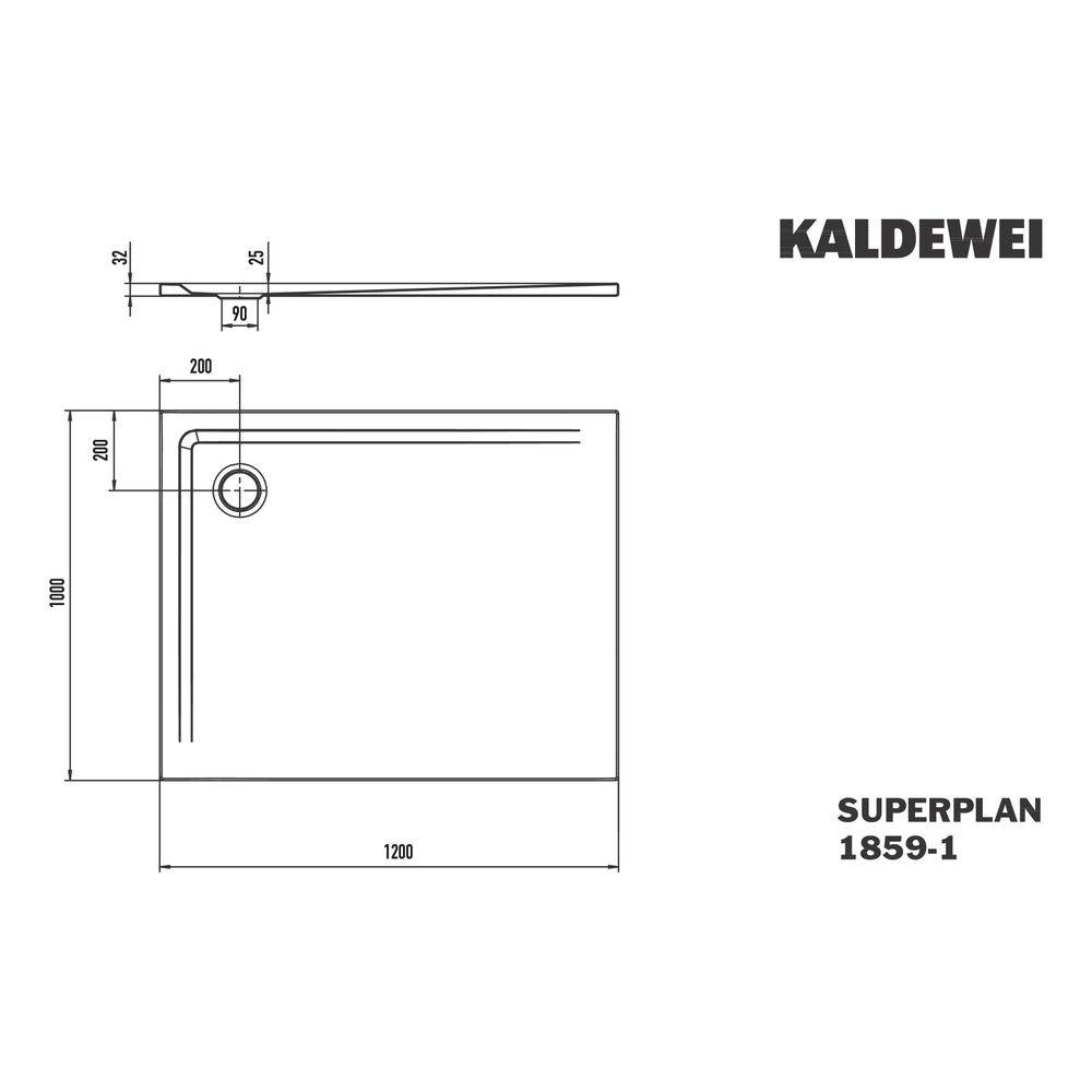 Kaldewei Duschwanne Superplan Rechteckig 32/25x1200x1000mm d. 90mm Alpinweiß/Weiß, m. SP o. PEFF, Wannenträger-2