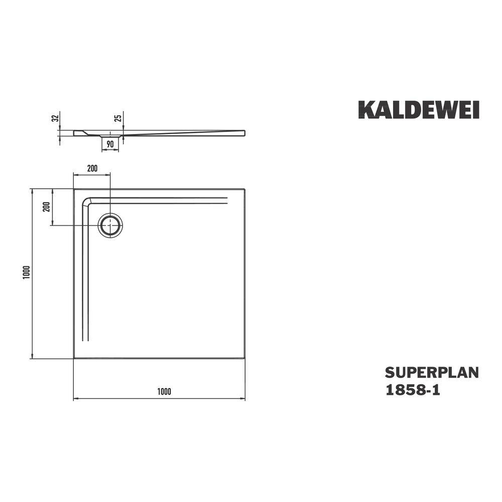 Kaldewei Duschwanne Superplan Rechteckig 32/25x1000x1000mm d. 90mm Alpinweiß/Weiß, m. IG o. PEFF, Wannenträger-1