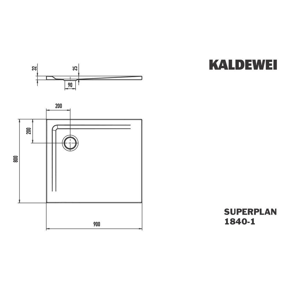 Kaldewei Duschwanne Superplan Rechteckig 32/25x900x800mm d. 90mm Alpinweiß/Weiß, m. IG o. PEFF, Wannenträger-2