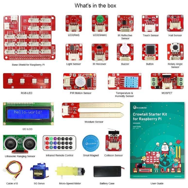 Elecrow Crowtail Starter Kit für Raspberry Pi, 22 Module, Plug & Play, ohne Raspberry Pi-3