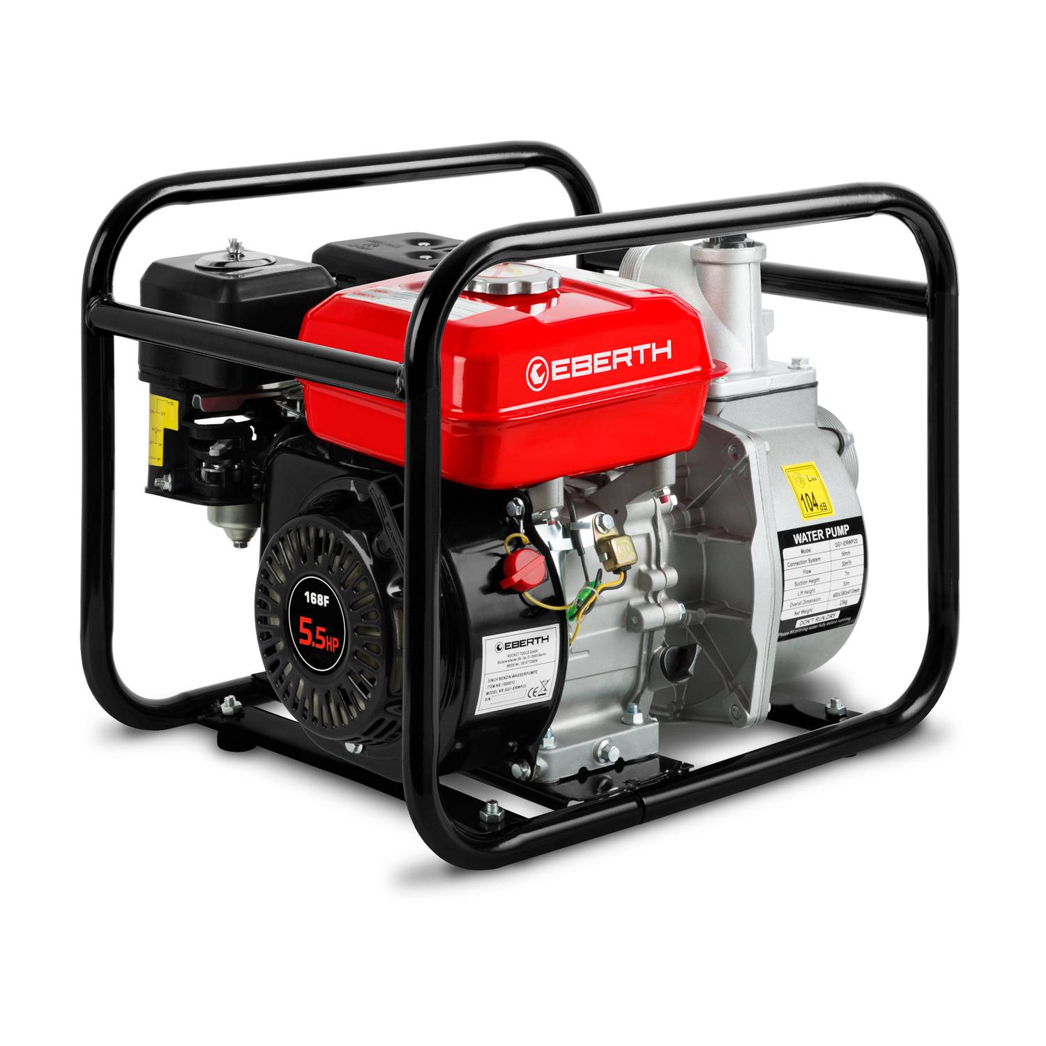 EBERTH Benzin Wasserpumpe 5,5PS 30.000l/h 30m Förderhöhe 2" Gartenpumpe 4-Takt-Motor Schmutzwasserpumpe-0