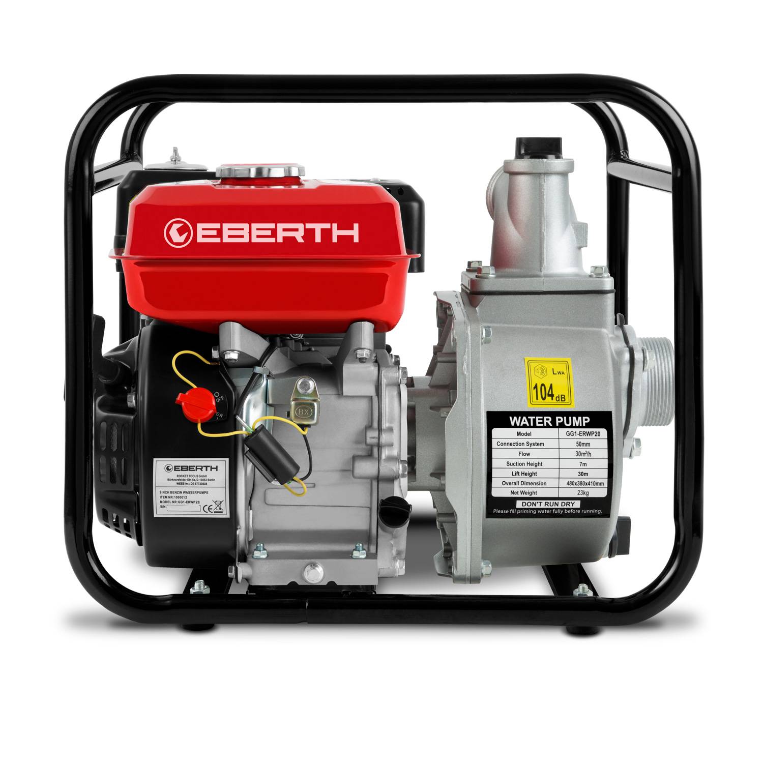 EBERTH Benzin Wasserpumpe 5,5PS 30.000l/h 30m Förderhöhe 2" Gartenpumpe 4-Takt-Motor Schmutzwasserpumpe-3