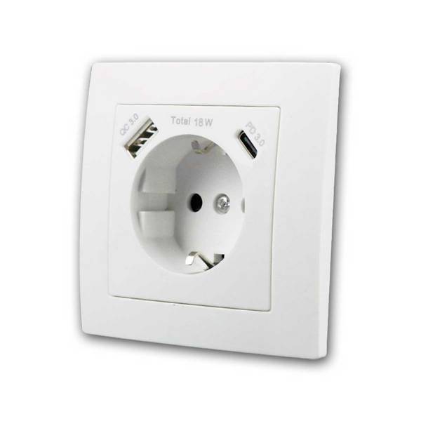 McPower - FLAIR Schuko-Steckdose weiß mit USB-C, m Rahmen