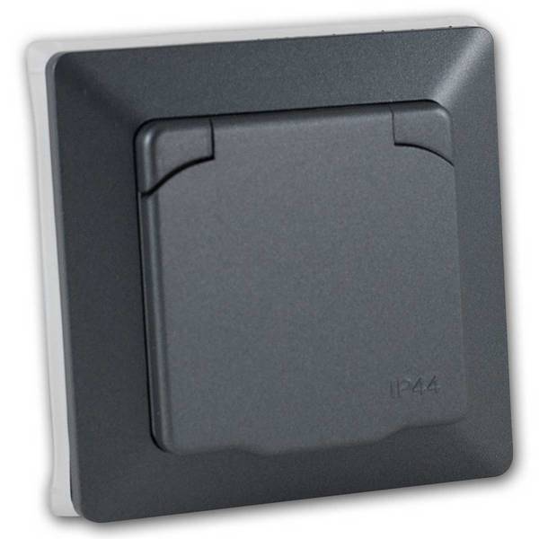 ChiliTec - MILOS Steckdose mit Deckel IP44 anthrazit mi Rahme