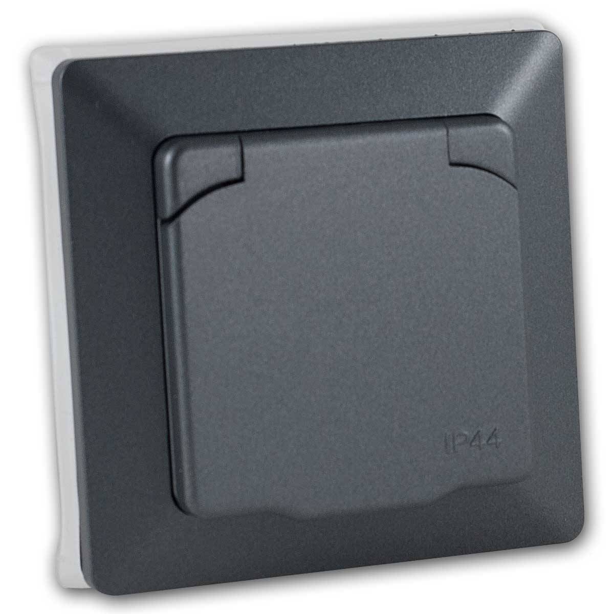 ChiliTec - MILOS Steckdose mit Deckel IP44 anthrazit mi Rahme-0