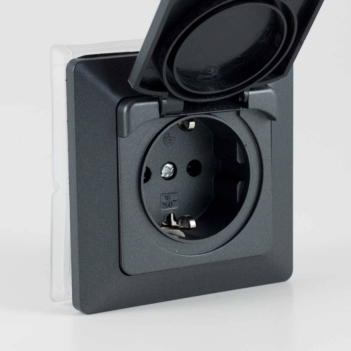 ChiliTec - MILOS Steckdose mit Deckel IP44 anthrazit mi Rahme-3