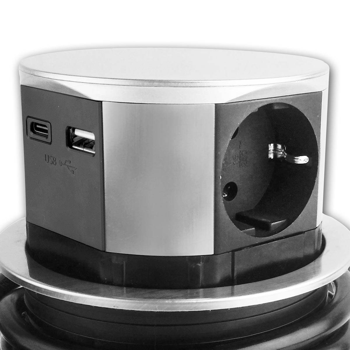 ChiliTec - Tisch-Einbausteckdose versenkbar Edelstahl USB-A&C-2