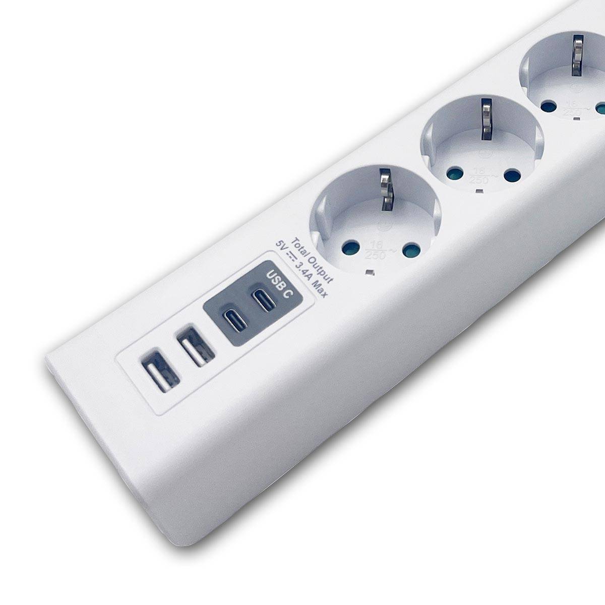 Steckdosenleiste mit Ladebuchsen für USB USB-A /USB-C,5-fach, weiß, 1,5m Kabel-1