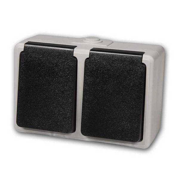McPower - Feuchtraum Doppelsteckdose "Taff" 250V/16A IP44 hz